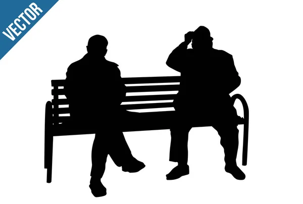 Dva starší lidé siluety sedí na lavičce v parku — Stockový vektor
