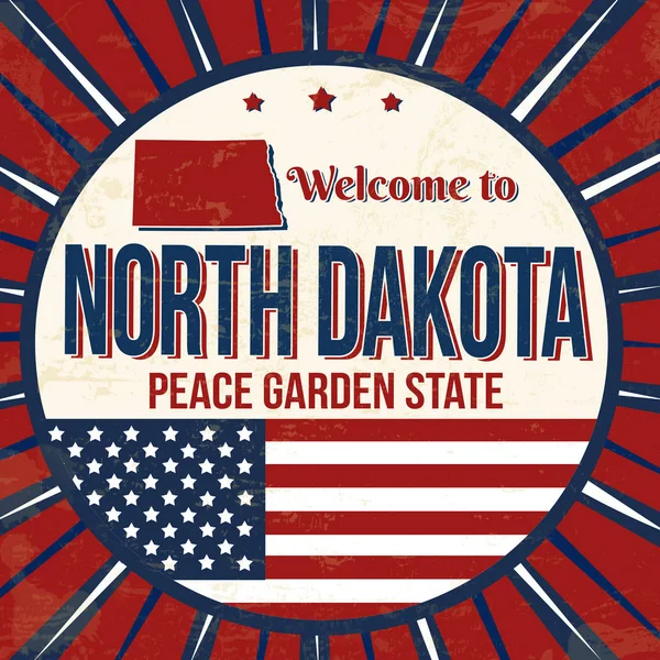 Willkommen auf North Dakota Vintage Grunge Poster — Stockvektor