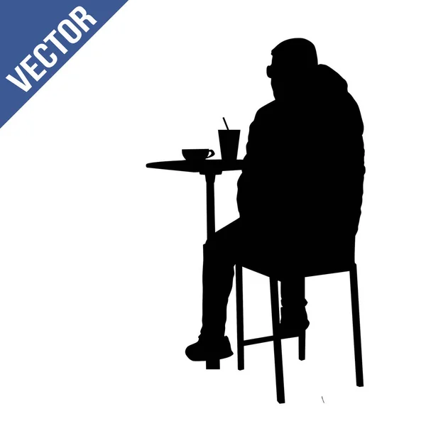 Silueta Hombre Sentado Una Mesa Cafetería Bar Restaurante Pub Sobre — Vector de stock