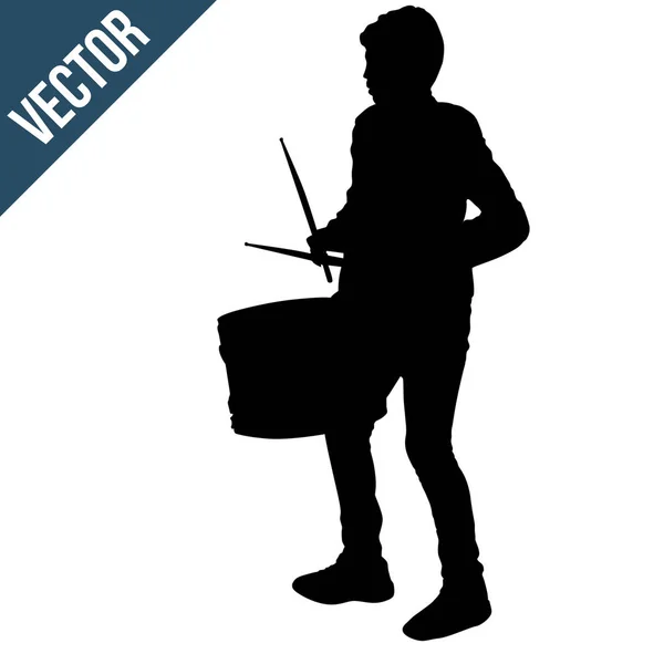 Silueta de niño tocando un tambor — Archivo Imágenes Vectoriales