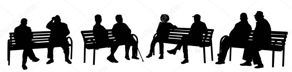 People silhouettes sitting on a bench over white background, vector illustration