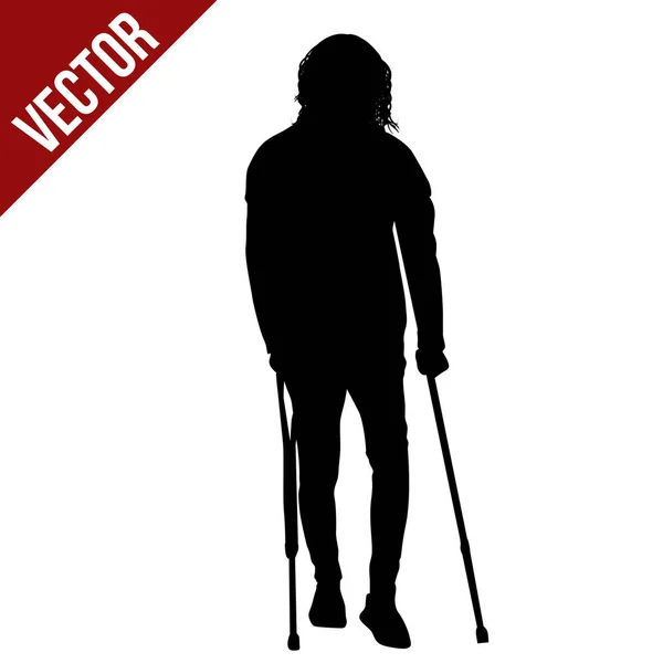 Силуэт инвалида на костылях — стоковый вектор