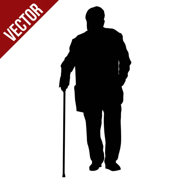 Silueta Hombre Viejo Con Palo Sobre Fondo Blanco Ilustración Vectorial — Vector de stock