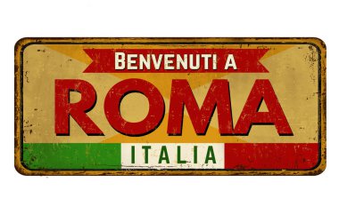 Hoş Geldiniz'de Roma'ya (İtalyanca), vintage paslı metal işareti
