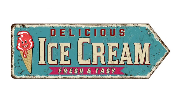 Ice cream vintage rozsdás fém jel — Stock Vector