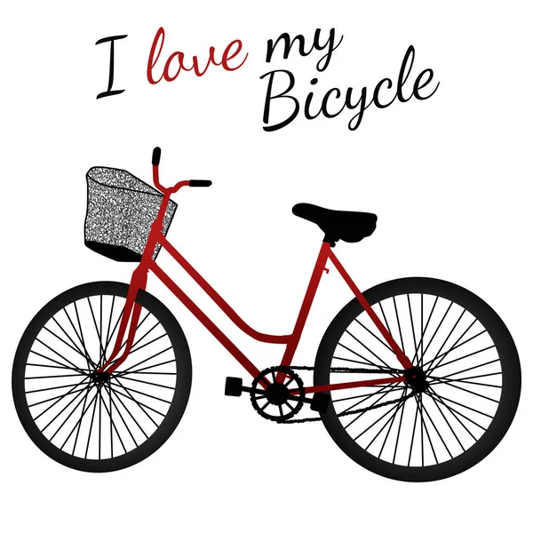 Bicicleta Roja Con Cesta Sobre Fondo Blanco Ilustración Vectorial — Vector de stock