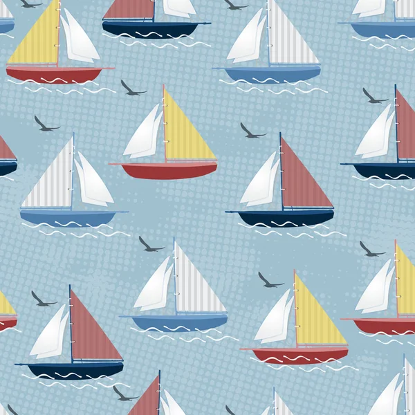 帆船图案纹理设计 矢量图 帆船游艇印花纺织品设计 — 图库矢量图片