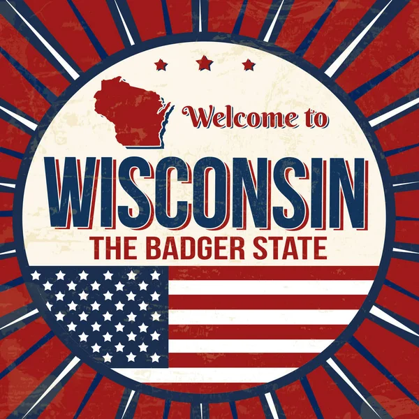 Välkommen till Wisconsin Vintage grunge affisch — Stock vektor