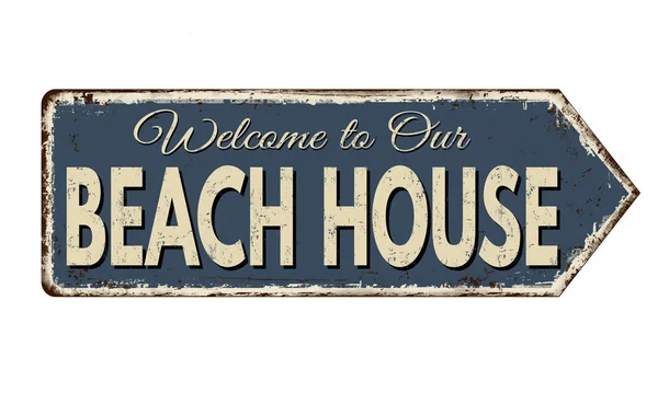 Casa sulla spiaggia segno metallo arrugginito vintage — Vettoriale Stock