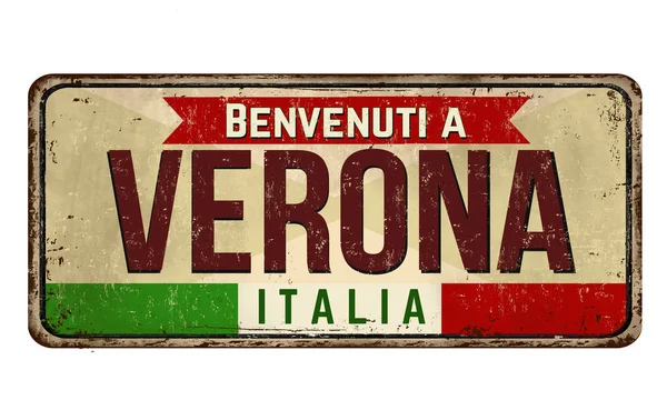 Welkom bij Verona Vintage Rusty Metal Sign — Stockvector