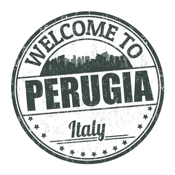 Willkommen in Perugia Zeichen oder Stempel Zeichen oder Stempel — Stockvektor