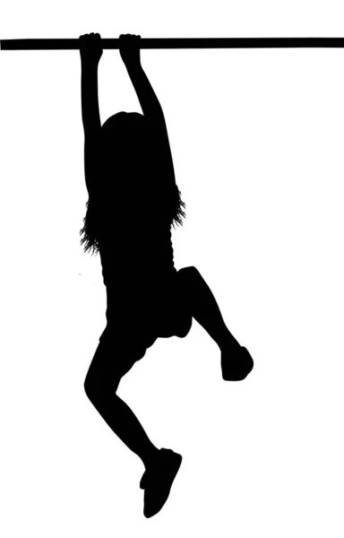 Meisje silhouet opknoping op een horizontale balk of een Monkey Bar — Stockvector