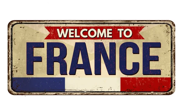 Bem-vindo ao sinal de metal enferrujado vintage da França — Vetor de Stock