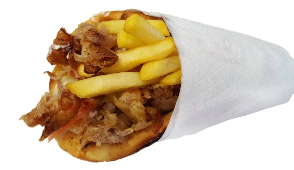 Griekse Gyros verpakt in Pita brood — Stockfoto