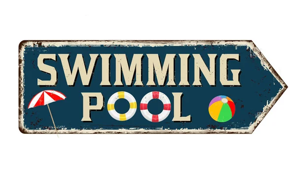 Swimming pool vintage rusty metal sign — Stock Vector