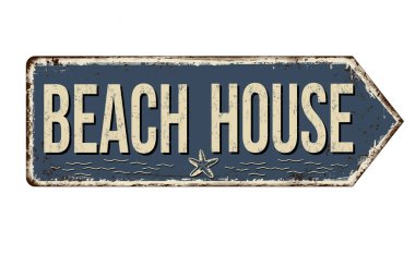 Plaj evi vintage paslı metal işareti