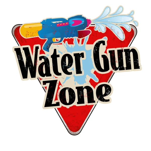 Zona de pistola de água vintage sinal de metal enferrujado — Vetor de Stock