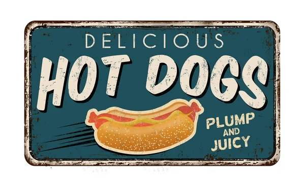 Delicioso letrero de metal oxidado vintage Hot Dogs — Vector de stock