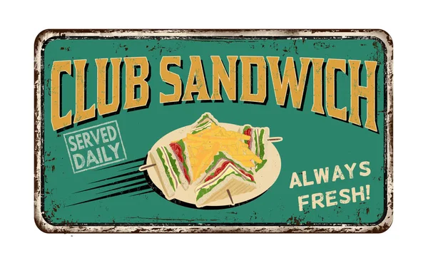 Club sándwich vintage metal oxidado signo — Vector de stock