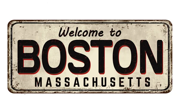 Bienvenido a Boston vintage cartel de metal oxidado — Archivo Imágenes Vectoriales