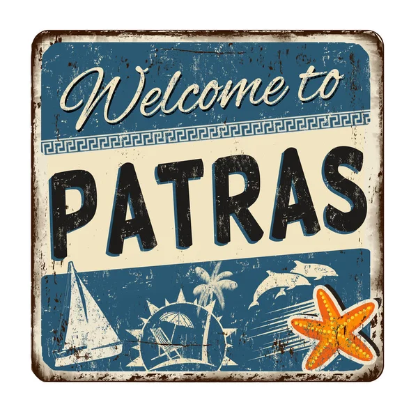 Välkommen till Patras Vintage Rusty metal Sign — Stock vektor