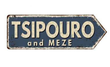 Tsipouro ve meze vintage paslı metal işareti