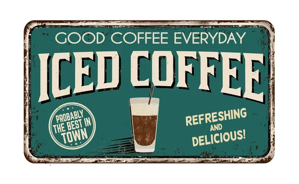 Iced coffee vintage rusty metal sign — Stock Vector