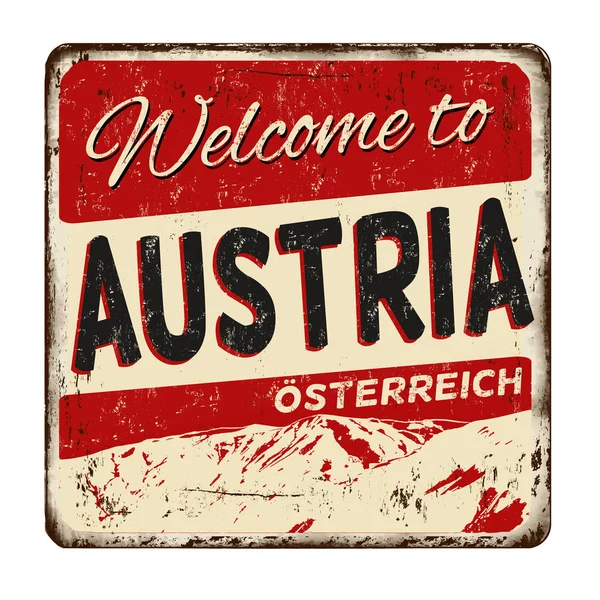 Bem-vindo ao sinal de metal enferrujado vintage Áustria — Vetor de Stock
