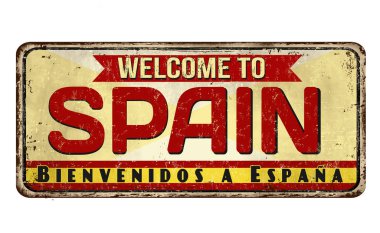 İspanya vintage paslı metal işareti hoş geldiniz