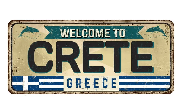 Bem-vindo ao sinal de metal enferrujado vintage de Creta — Vetor de Stock