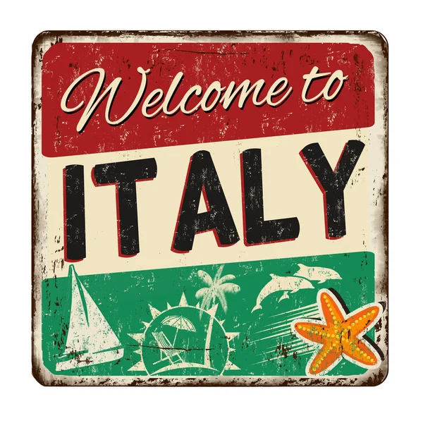 Bienvenue en Italie vintage en métal rouillé signe — Image vectorielle