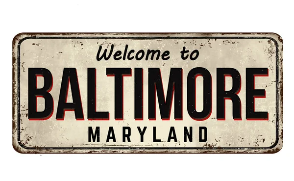 Bem-vindo ao sinal de metal enferrujado vintage Baltimore — Vetor de Stock