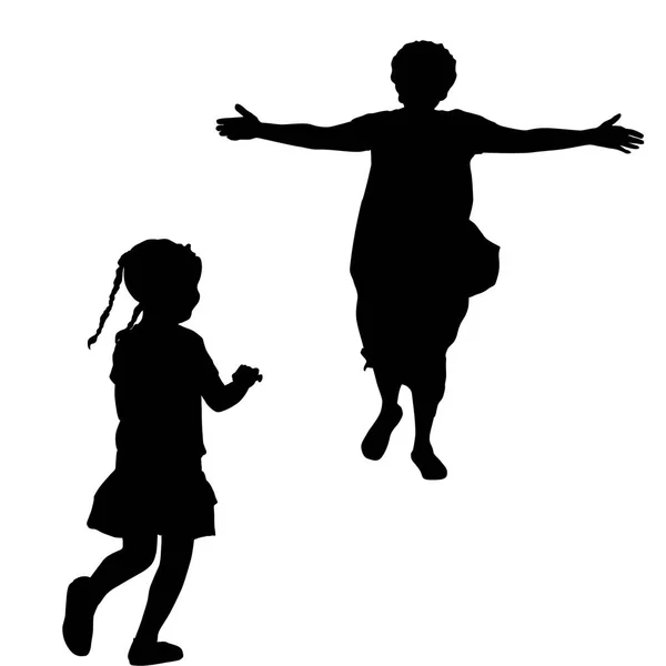 Mother silhouette with open arms running to a little girl — Stock Vector