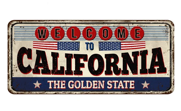 カリフォルニア ビンテージさびた金属サインへようこそ — ストックベクタ