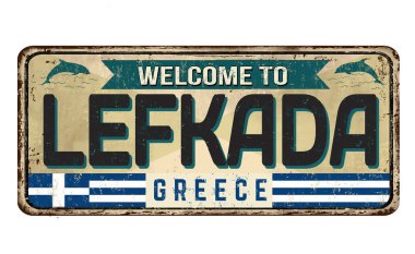 Lefkada vintage paslı metal işareti hoş geldiniz