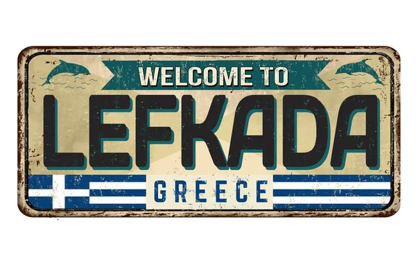 Welcome to Lefkada vintage rusty metal sign — Stock Vector