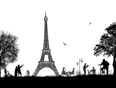 Eyfel Kulesi ve insan siluetleri ile güzel manzara tasarımı