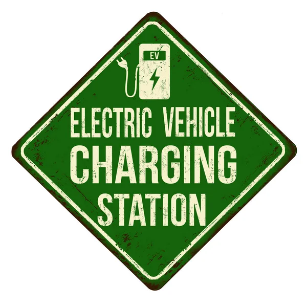 Estação de carregamento de carro elétrico sinal de metal enferrujado vintage — Vetor de Stock