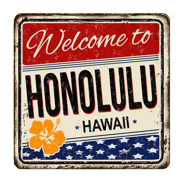 Bem-vindo ao sinal de metal enferrujado vintage Honolulu — Vetor de Stock