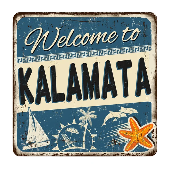 Bienvenue à Kalamata vintage en métal rouillé signe — Image vectorielle