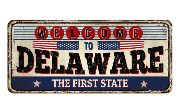 Bienvenue à Delaware vintage en métal rouillé signe — Image vectorielle