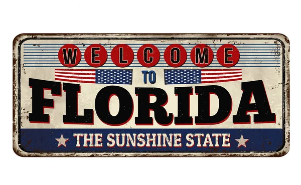 Bem-vindo ao sinal de metal enferrujado vintage Florida — Vetor de Stock
