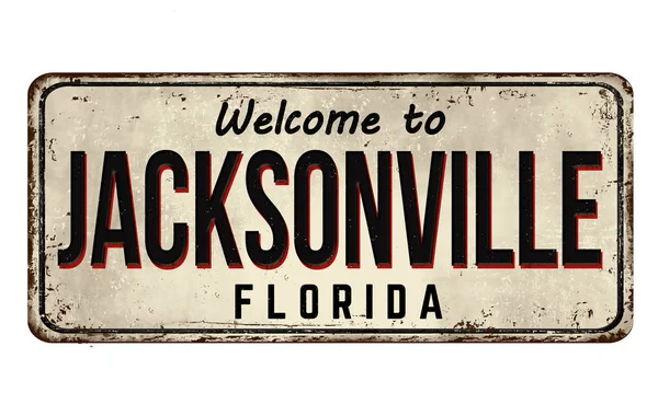 Willkommen bei jacksonville vintage rostiges metall-schild — Stockvektor