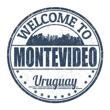 Beyaz arkaplan, vektör illüstrasyonunda Montevideo imzasına veya puluna hoşgeldiniz