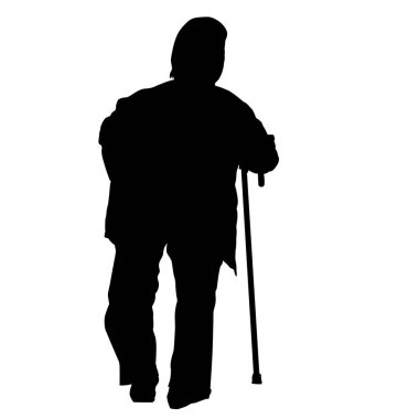 Bastonlu yaşlı bir kadının silüeti. 