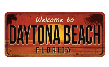 Welcome to Daytona Beach vintage rusty metal sign on a white background, vector illustration clipart