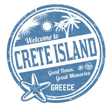 Girit Adası 'na hoş geldiniz. Beyaz arkaplandaki grunge kauçuk damgası, vektör illüstrasyonu