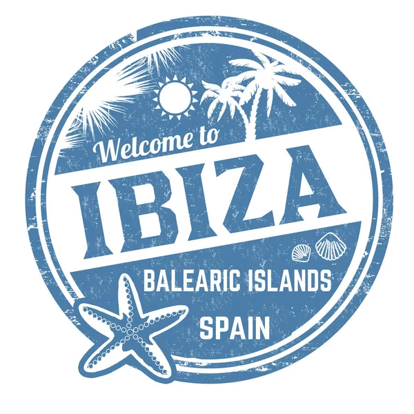 Bem Vindo Sinal Ibiza Carimbo Fundo Branco Ilustração Vetorial — Vetor de Stock