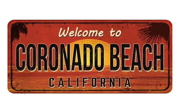 Welcome Coronado Beach Vintage Rusty Metal Sign White Background Vector — Διανυσματικό Αρχείο