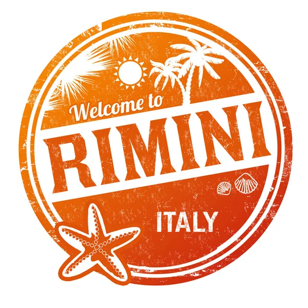 Willkommen Bei Rimini Grunge Gummistempel Auf Weißem Hintergrund Vektorillustration — Stockvektor